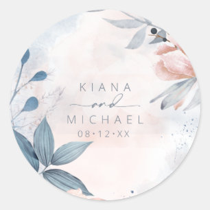 Sticker Rond Calligraphie Floral Mariage Blue ID771