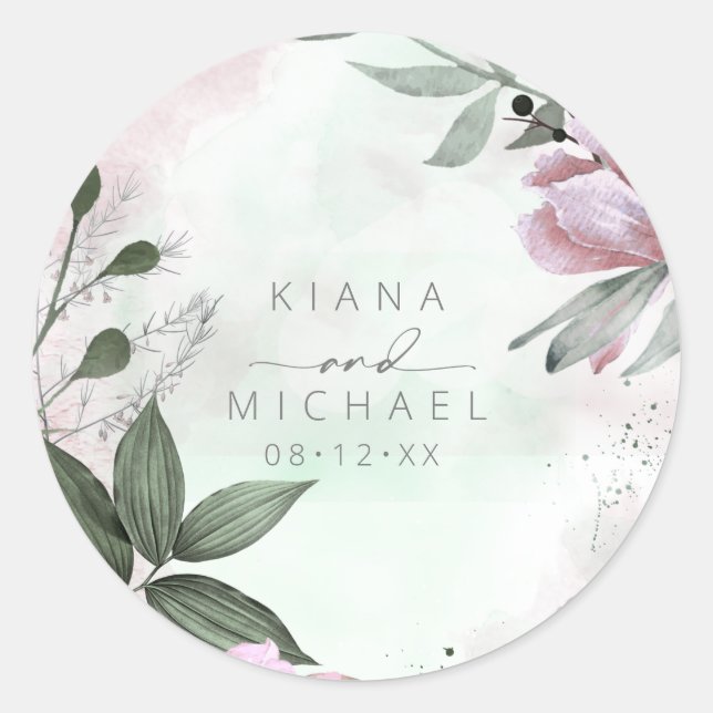 Sticker Rond Calligraphie Floral Mariage Mauve ID771 (Devant)