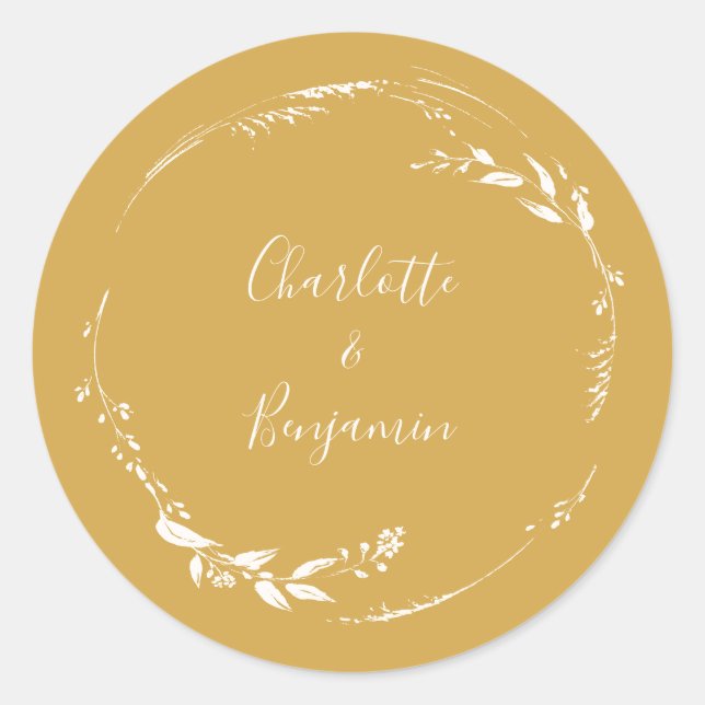 Sticker Rond Calligraphie florale jaune Boho Personnalisée (Devant)