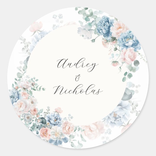 Sticker Rond Calligraphie Florale Mariage Classique Romantique (Devant)