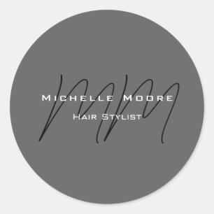 Sticker Rond Calligraphie gris-noir monogramme