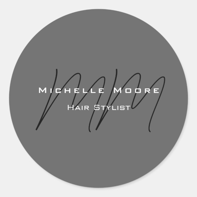 Sticker Rond Calligraphie gris-noir monogramme (Devant)