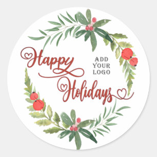 Sticker Rond Calligraphie Happy Holidays logo de la couronne bo