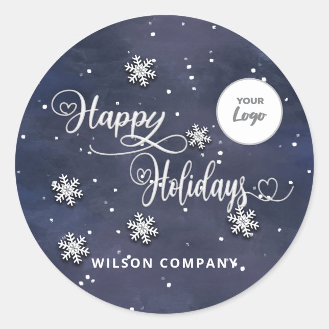 Sticker Rond Calligraphie Happy Holidays logo de l'entreprise H (Devant)