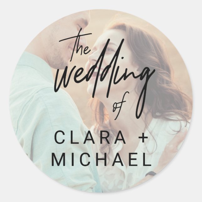 Sticker Rond Calligraphie lunaire Photos Mariage Enveloppe Phot (Devant)