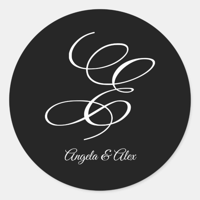 Sticker Rond Calligraphie mariage Lettre fantaisie E Monogramme (Devant)