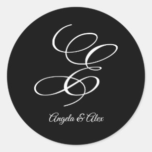 Sticker Rond Calligraphie mariage Lettre fantaisie E Monogramme