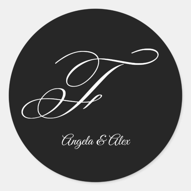 Sticker Rond Calligraphie mariage Lettre fantaisie F Monogramme (Devant)