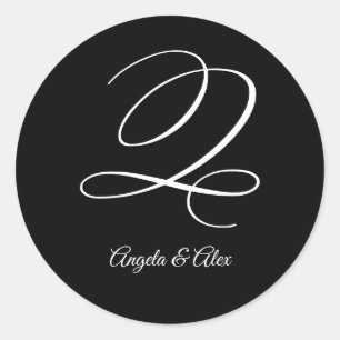 Sticker Rond Calligraphie mariage Lettre fantaisie Q Monogramme