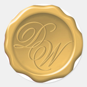 Sticker Rond Calligraphie Mariage Monogramme de cire jaune or