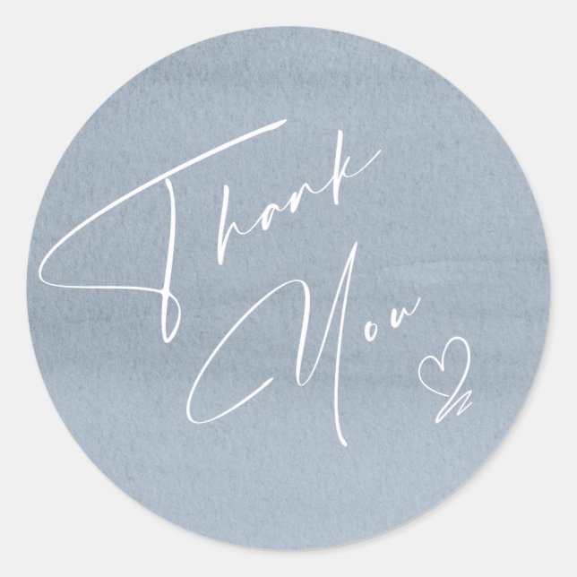 Sticker Rond Calligraphie Merci Coeur Dusty Blue ID771 (Devant)