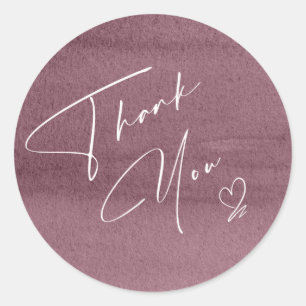 Sticker Rond Calligraphie Merci Heart Mauve ID771
