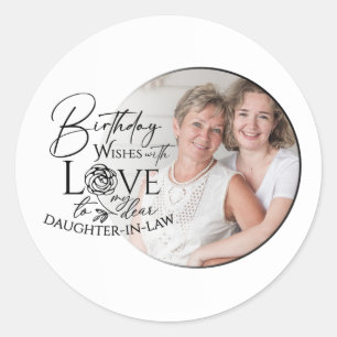Sticker Rond Calligraphie minimale Photo Anniversaire Belle-fil