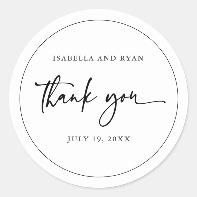 Sticker Rond Calligraphie Moderne de Mariage Noir et Blanc (Devant)