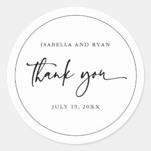 Sticker Rond Calligraphie Moderne de Mariage Noir et Blanc