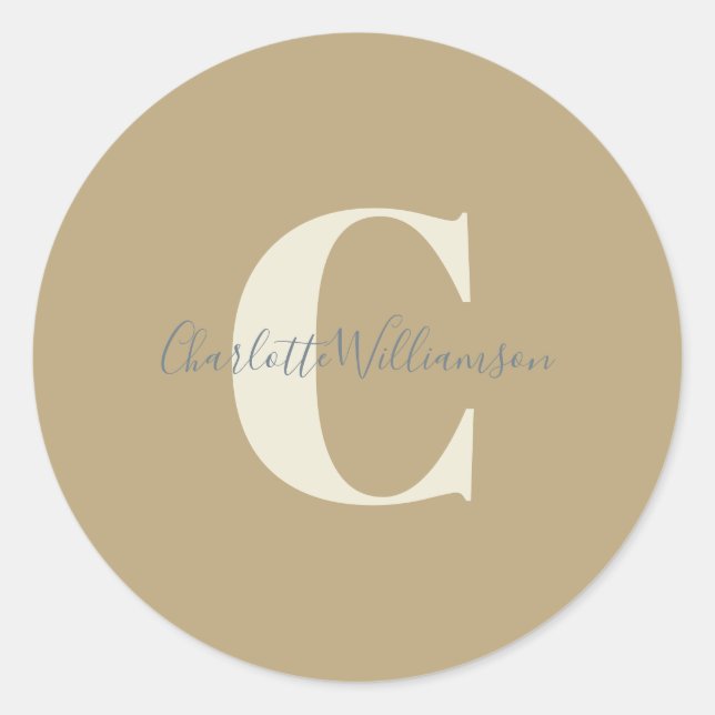 Sticker Rond Calligraphie Moderne Élégante Monogramme Nom Or (Devant)