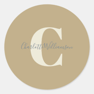 Sticker Rond Calligraphie Moderne Élégante Monogramme Nom Or