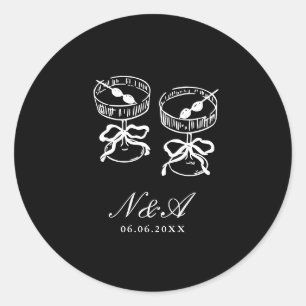 Sticker Rond Calligraphie moderne Mariage noir blanc