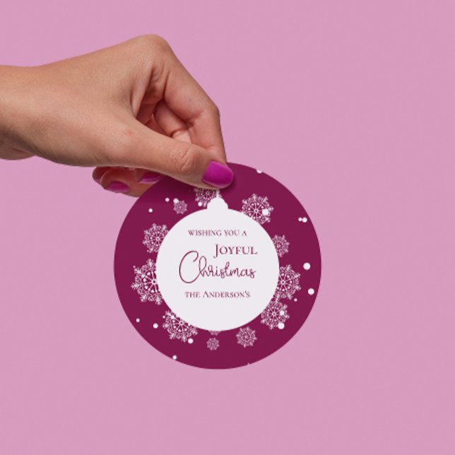 Sticker Rond Calligraphie moderne ornement de Noël Bold Magenta (Modern Calligraphy Christmas ornament Bold Magenta Classic Round Sticker)