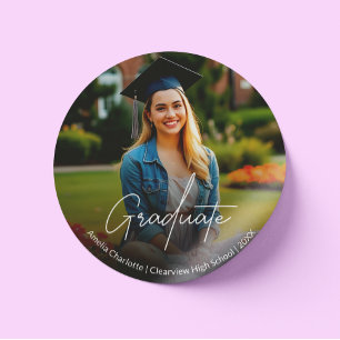 Sticker Rond Calligraphie moderne Script Graduation Photo