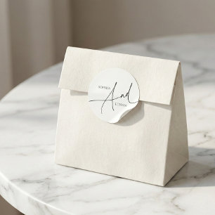 Sticker Rond Calligraphie Monogramme Mariage minimaliste