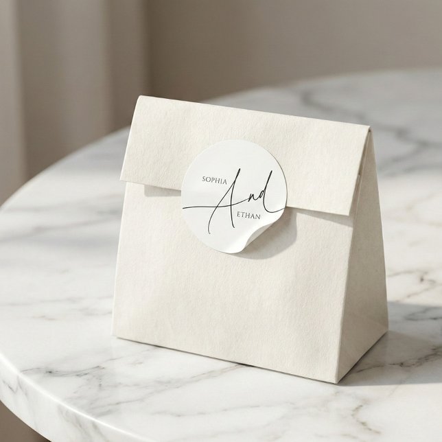 Sticker Rond Calligraphie Monogramme Mariage minimaliste (Créateur téléchargé)