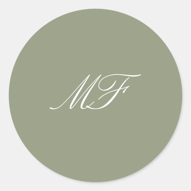 Sticker Rond Calligraphie Monogramme Sage Green Mariage blanc (Devant)
