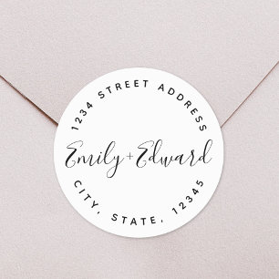 Sticker Rond Calligraphie Noms de couple Adresse du Mariage cir
