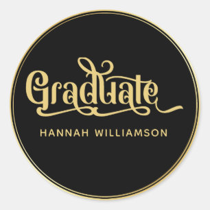 Sticker Rond Calligraphie Or fantaisie sur Graduation Noire