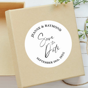 Sticker Rond Calligraphie Romantique Enregistrez la Date Mariag