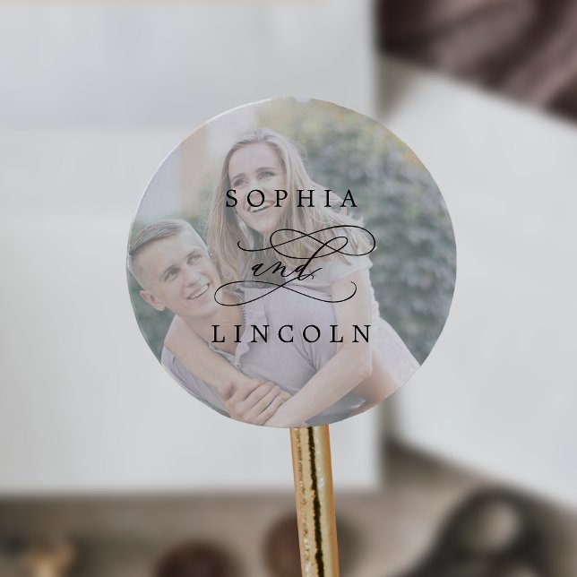 Sticker Rond Calligraphie romantique Photos Mariage Enveloppe P (Créateur téléchargé)