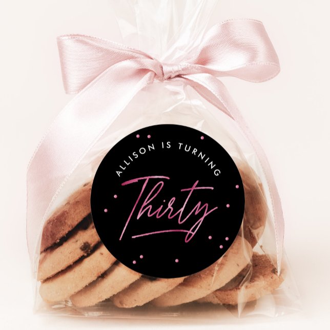 Sticker Rond Calligraphie rose noir moderne 30e anniversaire (Créateur téléchargé)