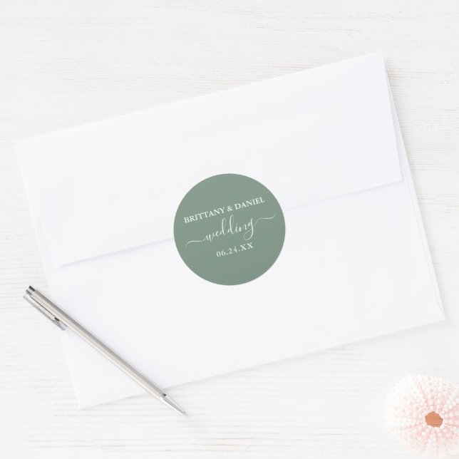 Sticker Rond Calligraphie Sage Vert Mariage Enveloppe Phoques (Enveloppe)
