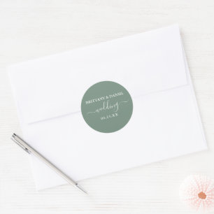 Sticker Rond Calligraphie Sage Vert Mariage Enveloppe Phoques