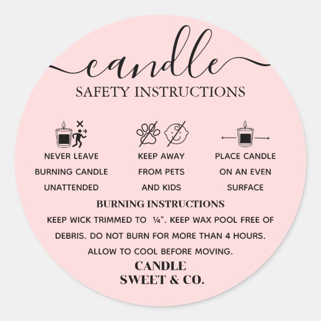 Sticker Rond calligraphie Script Avertissement Bougie Blush Ros (Devant)