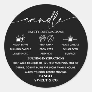Sticker Rond calligraphie Script Avertissement Bougie noir et b