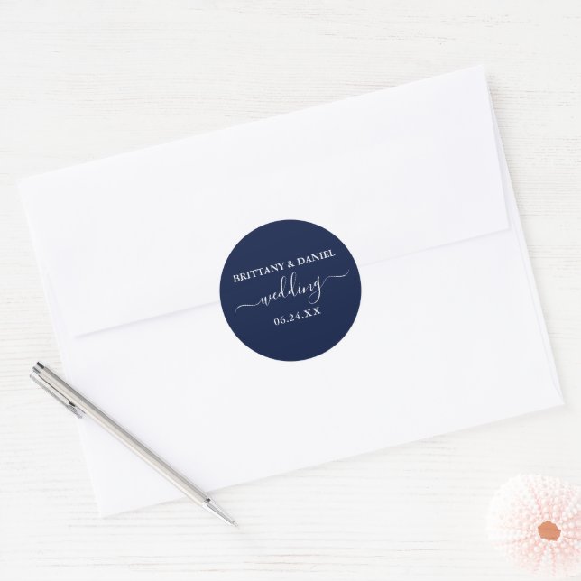 Sticker Rond Calligraphie Script Mariage bleu Enveloppe Phoques (Enveloppe)