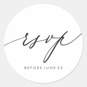 Sticker Rond Calligraphie simple élégante noir blanc RSVP