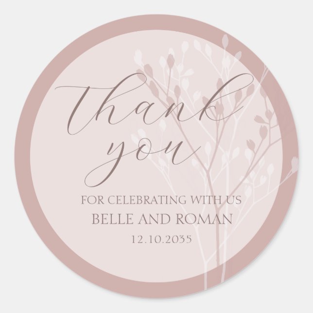 Sticker Rond Calligraphie simple Foliage Rose Gold Wedding Favo (Devant)