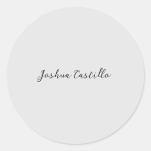 Sticker Rond Calligraphie Simple Gris Nom Professionnel