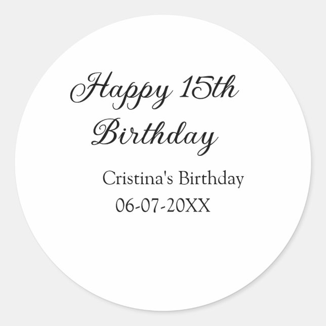 Sticker Rond calligraphie simple minimum heureux 15e anniversai (Devant)