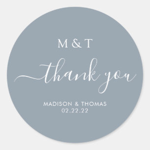 Sticker Rond Calligraphie simple Monogramme Dusty Mariage bleu