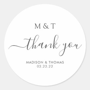 Sticker Rond Calligraphie simple Monogramme Mariage gris argent