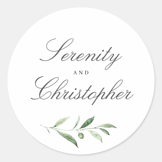 Sticker Rond Calligraphie simple vert rustique mariage faveurs (Devant)