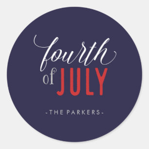Sticker Rond Calligraphie tendance Rouge Blanc et Bleu 4 juille