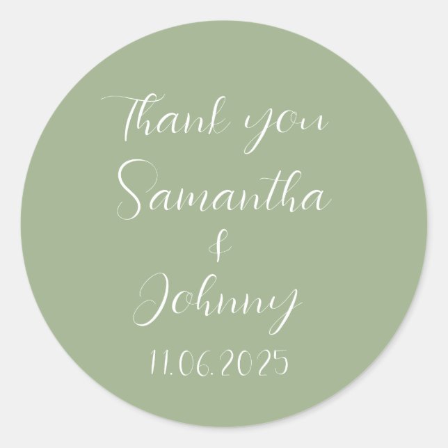 Sticker Rond Calligraphie verte Élégante Mariage Couple (Devant)