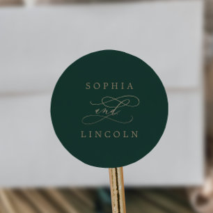 Sticker Rond Calligraphie verte romantique Mariage Enveloppe Ph