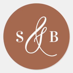 Sticker Rond Calligraphie Whimsical Terracotta Mariage Monogram