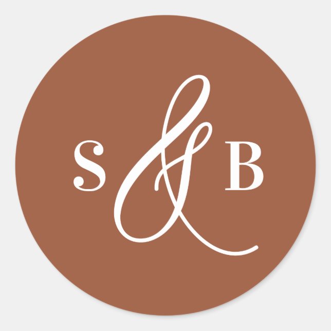Sticker Rond Calligraphie Whimsical Terracotta Mariage Monogram (Devant)