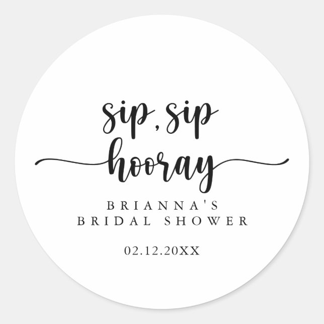 Sticker Rond Calligraphy Sip Sip Hooray Enterrement de Vie de J (Devant)